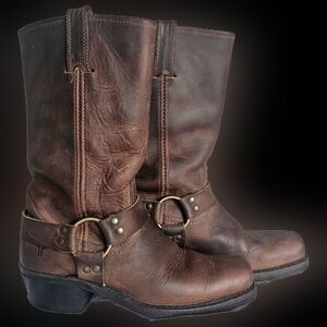 Frye Women Brown Cowboy/Biker Boots with Harness